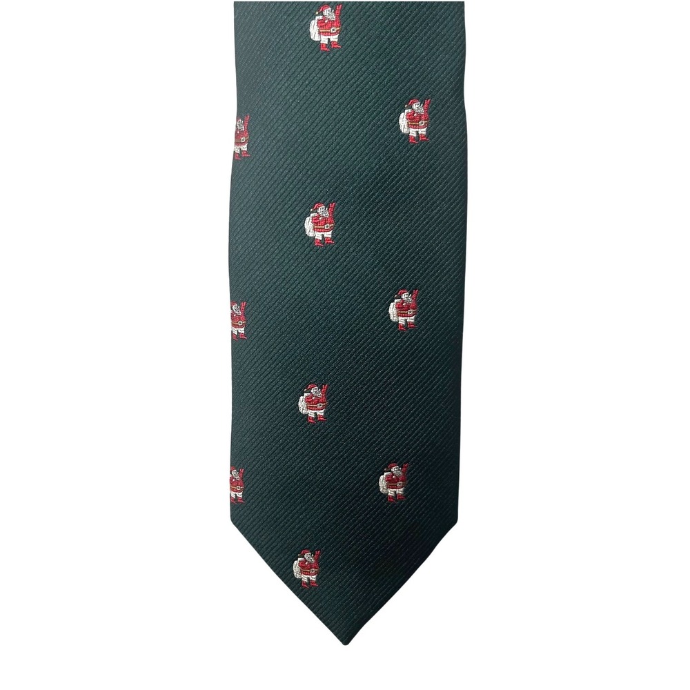 Pride of England Mens Santa Claus Holiday Tie Green Silk Blend Jacobson's